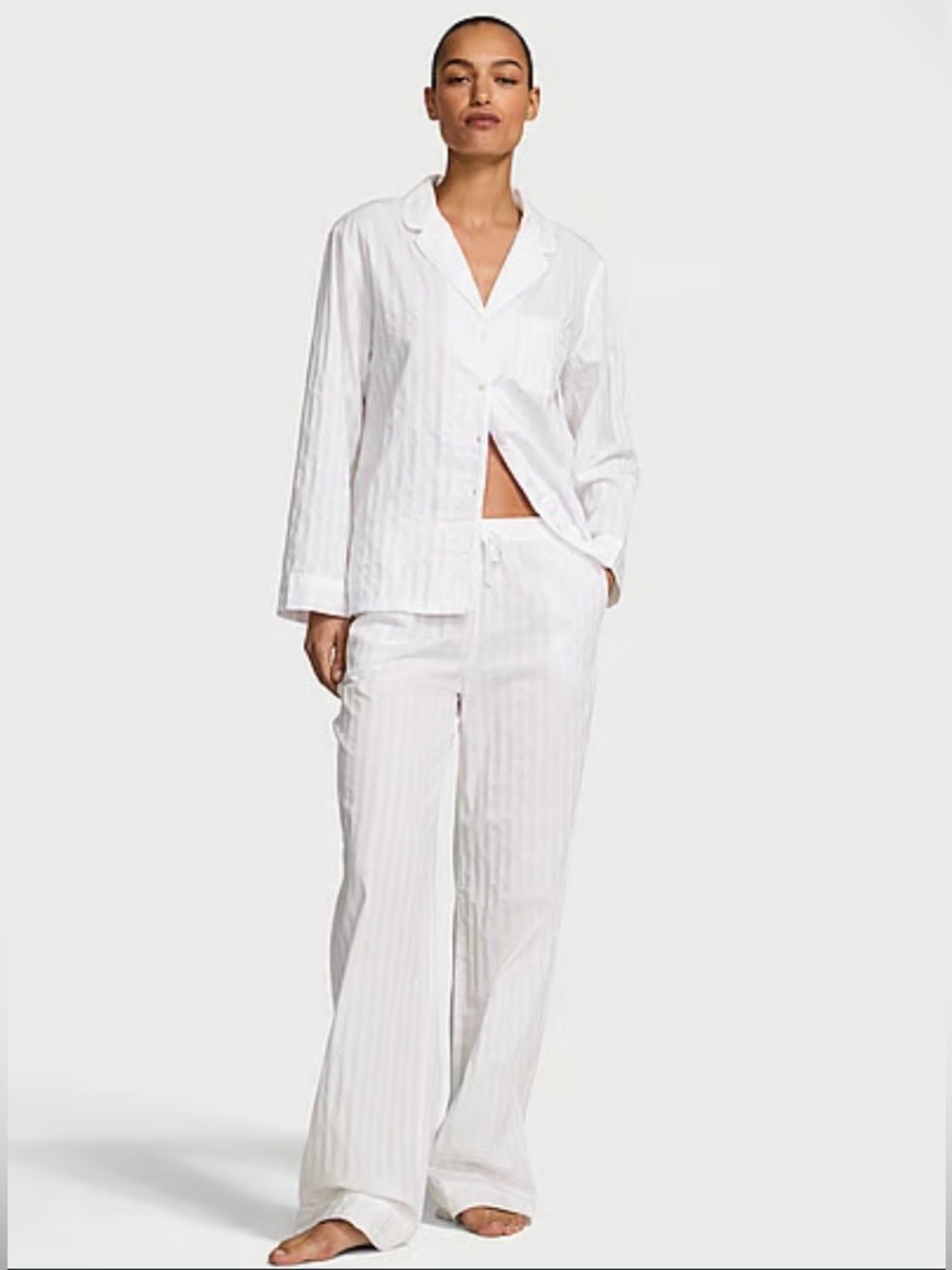 Victoria's Secret White Striped Button-Up Pajama Set